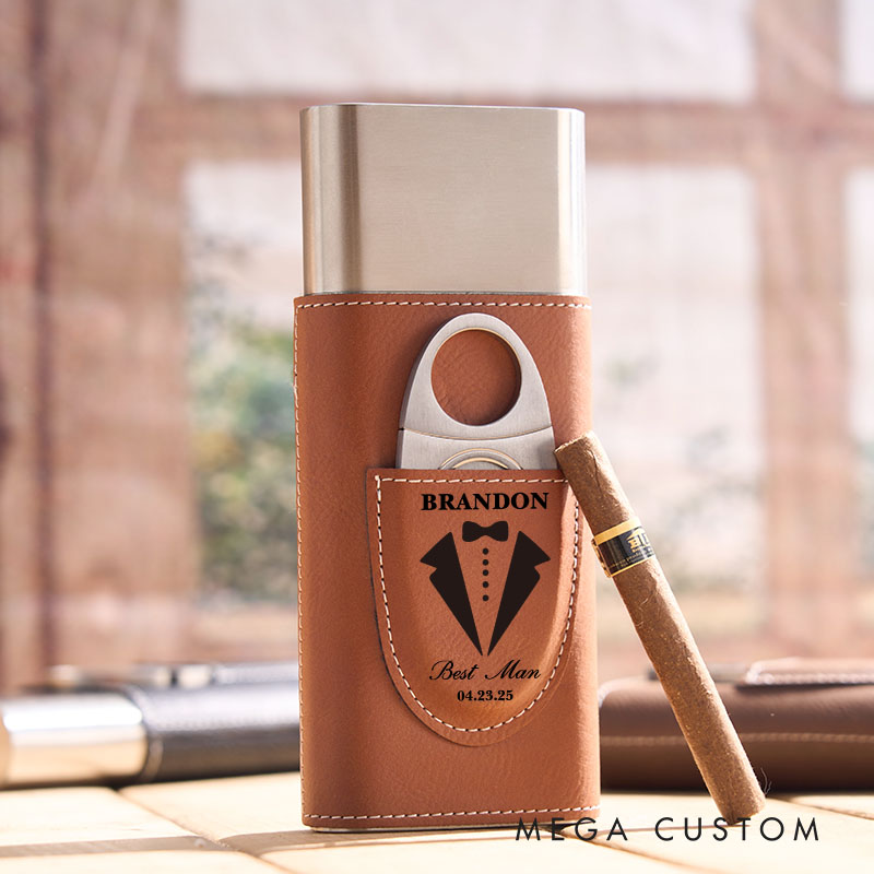 Personalized Groom Grooomsman Leather Cigar Case Groom Groomsman Gift