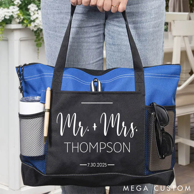 Personalized Mr. and Mrs. Tote Bag for Couple Boyfriend Girfriend Tote Bag
