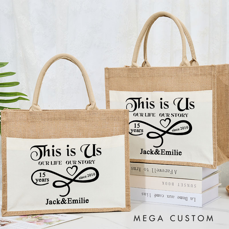 Personalized 50th Anniversary Handbag Linen Bag Couple Anniversary Tote Bag for Her Him