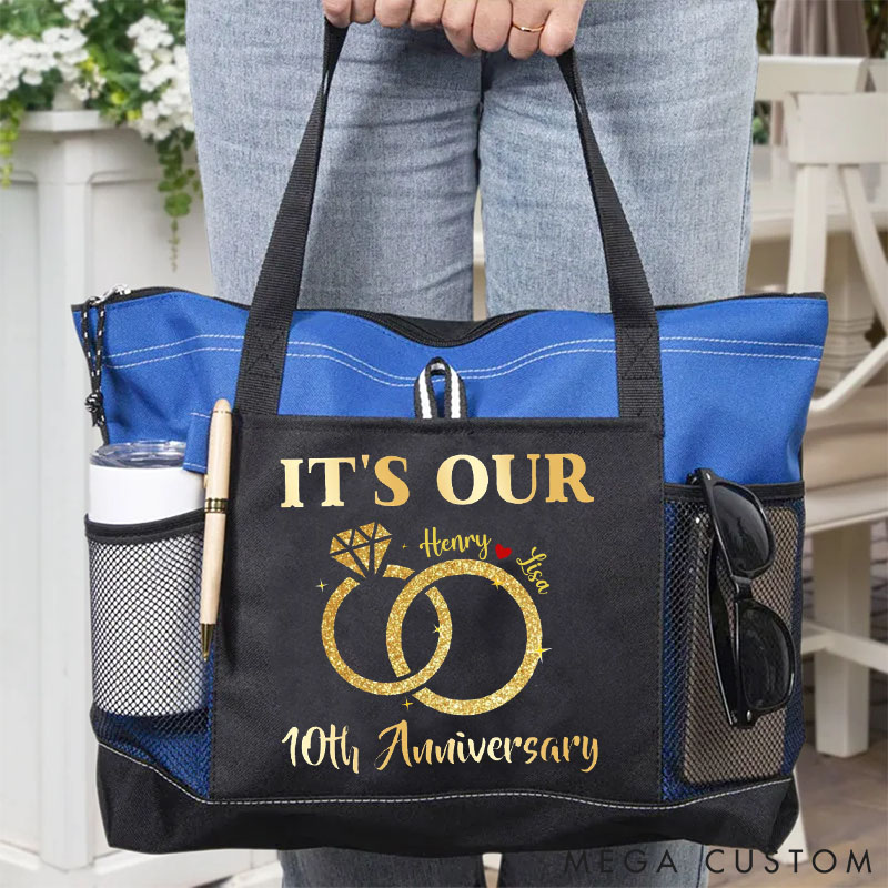 Personalized Couple 10th Anniversary Handbag Couple Husband and Wife Tote bags 10 Years Golden Anniversary Gift Bags for Her Him