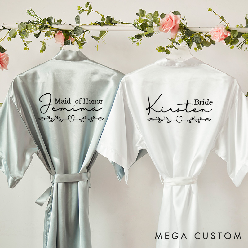 Personalized Heart Olive Branch Bride Robes for Bridesmaid Bachelorette Party Robes