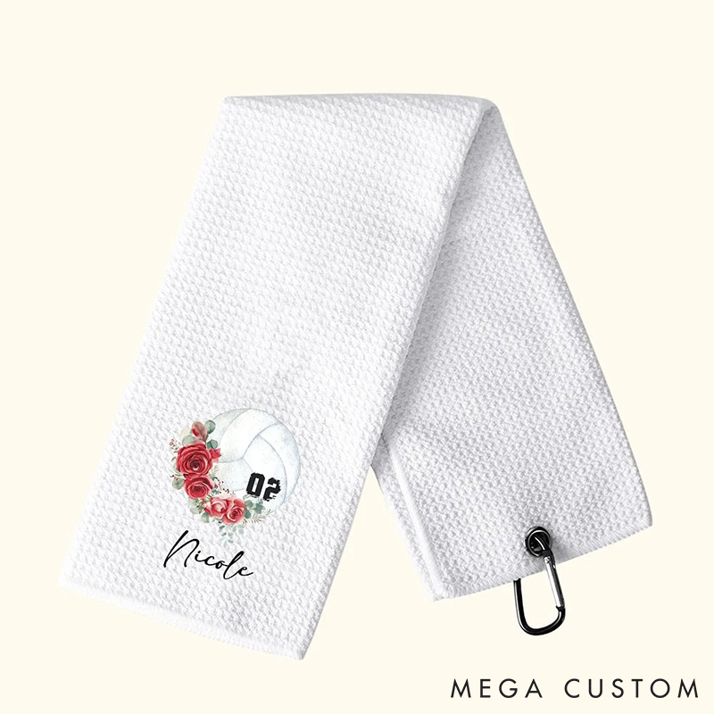 Personalized Birth Flower Volleyball Towel with Custom Name for Volleyball Lovers