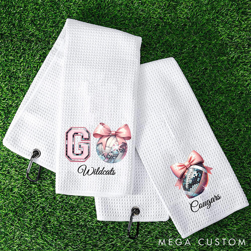 Personalized Go Disco Bow Sports Towels with Custom Name for Sport Lovers