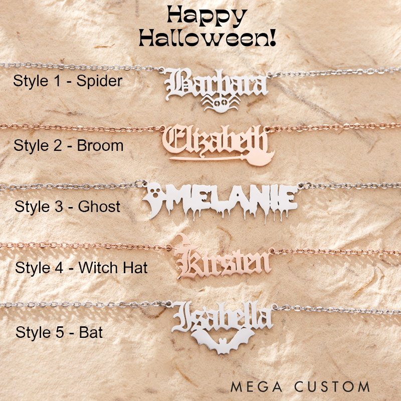 Personalized Halloween Name Necklace Bat Name Necklace Halloween Gift for Her 