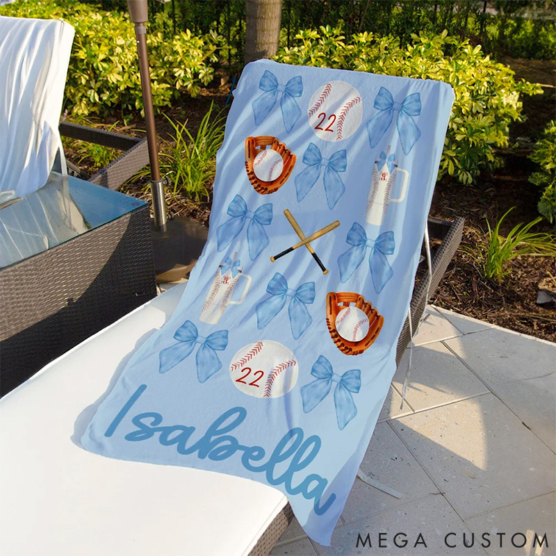 Personalized Softball and Baseball Stylish Design Beach Towel with Custom Name and Number