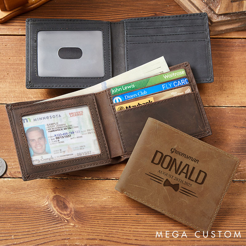 Personalized Leather Mens Wallet Groom Leather Gift Wallet Husband Anniversary Gift Wallet for Him