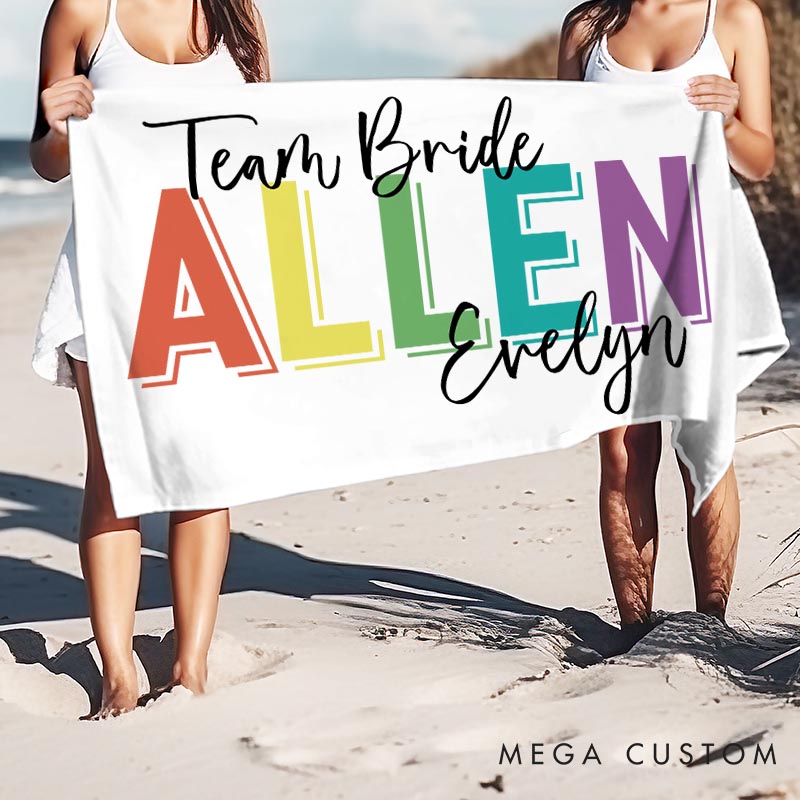 Personalized Bridesmaid Colorful Beach Towel Bride Name Beach Towel Bachelorette Party Gift