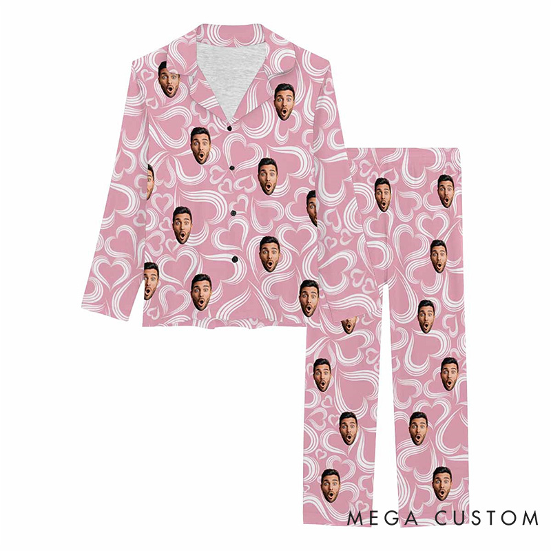 Personalized Couple Face Pajamas Set Valentine's Day Heart Pajamas for Boyfriend Girlfriend Wife Husband