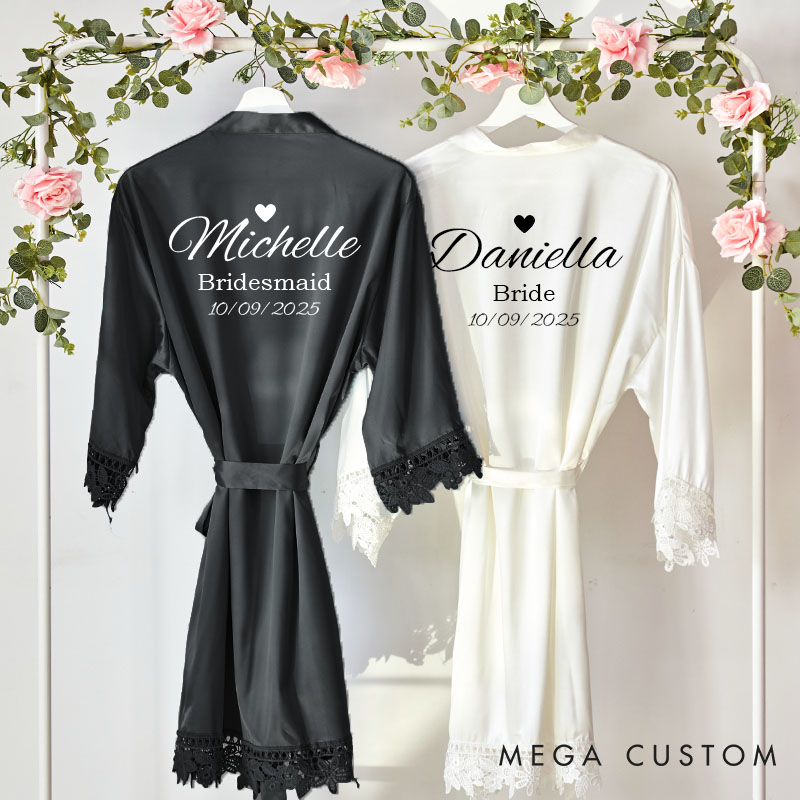 Personalized Bride Heart Robes Bridesmaid Robes Wedding Dressing Gown Bachelorette Party Robes