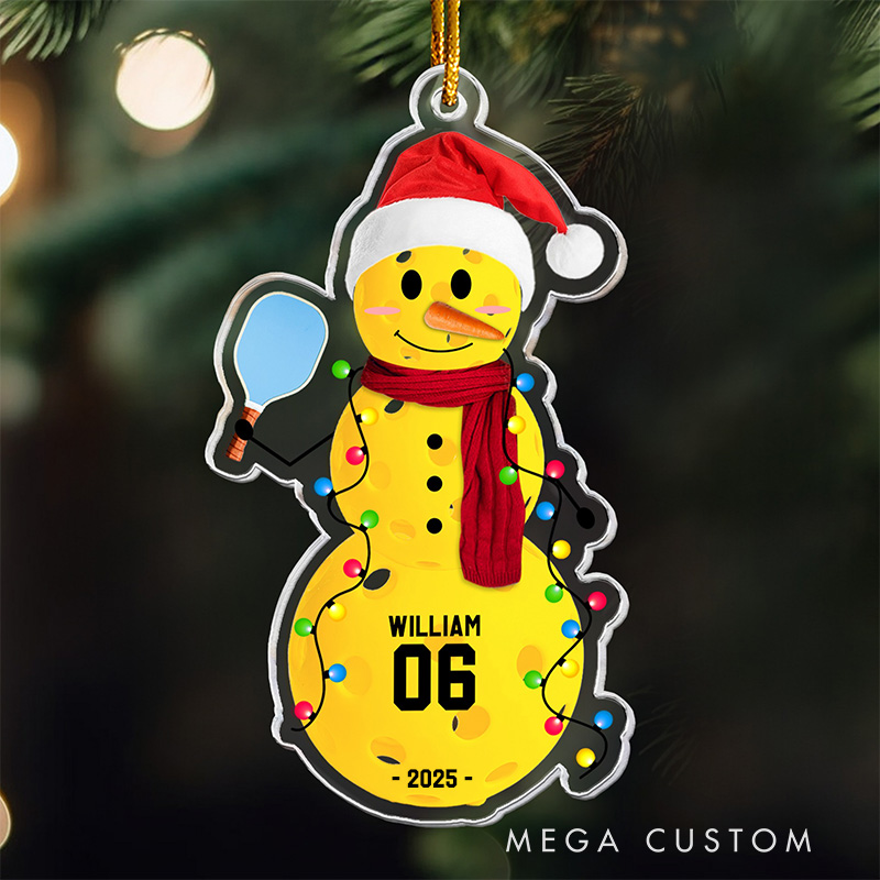 Personalized Sports Themed Snowman Ornament with Customizable Name and Number  