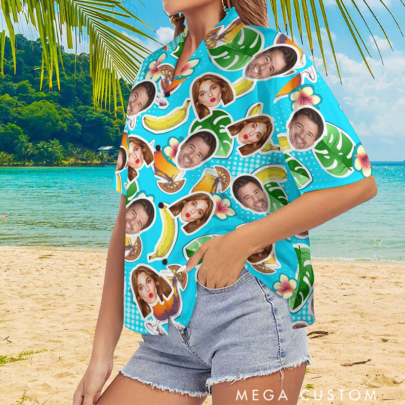 Personalized Faced Couple Hawaiian Shirts Anniversary Shirt for Husband Wife Couple Beach Shirt with Face