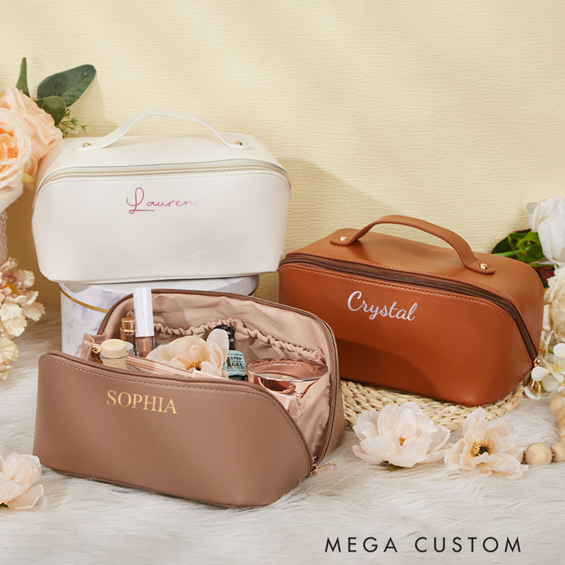 Personalized Name Makeup Bag Leather Cosmetic Bag Travel Gift For Her Party Favors 