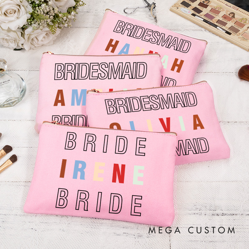 Personalized Bridesmaid Colorful Name Maekup Bag Bride Cosmetic bag Sorority Gift Bachelorette Party Gift