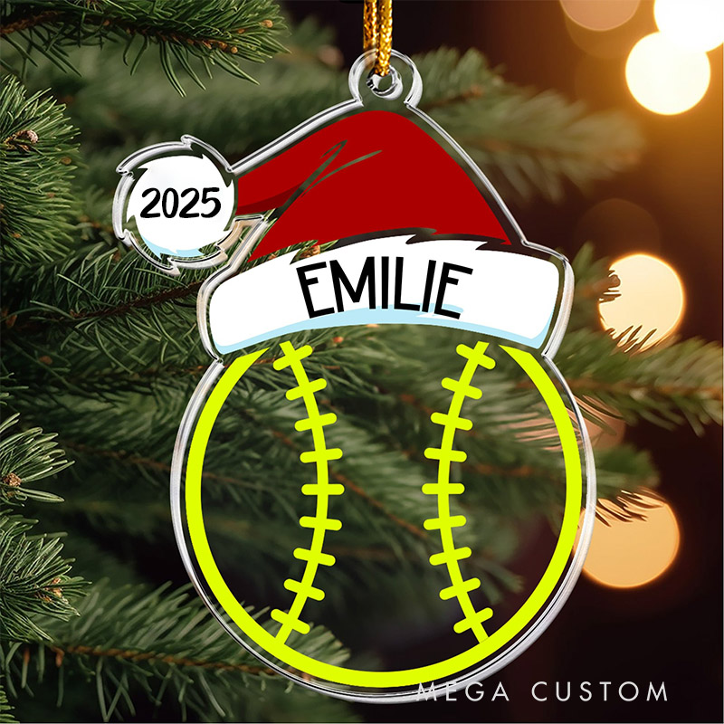 Personalized Sports-Themed Ornament with Santa Hat Design and Custom Name and Year  