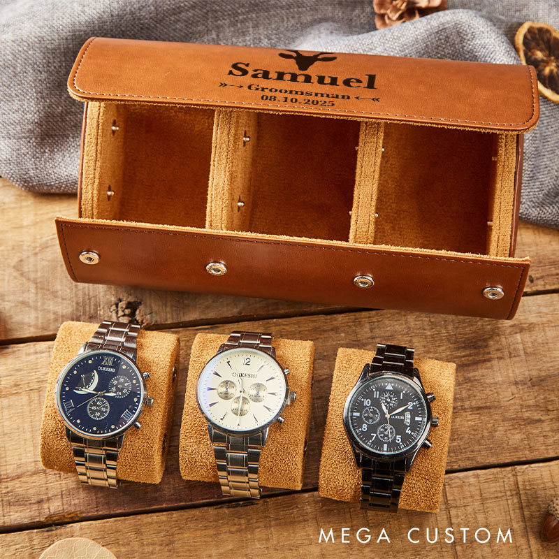 Personalized Groom Groomsman Leather Watch Box