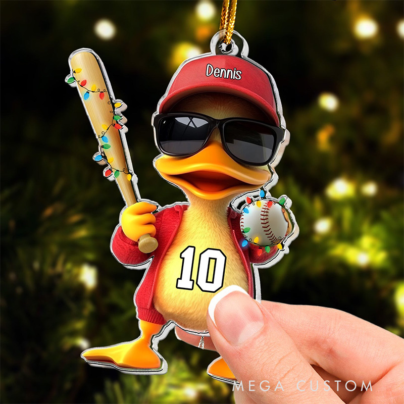 Personalized Duck Baseball Ornament with Custom Name and Number  