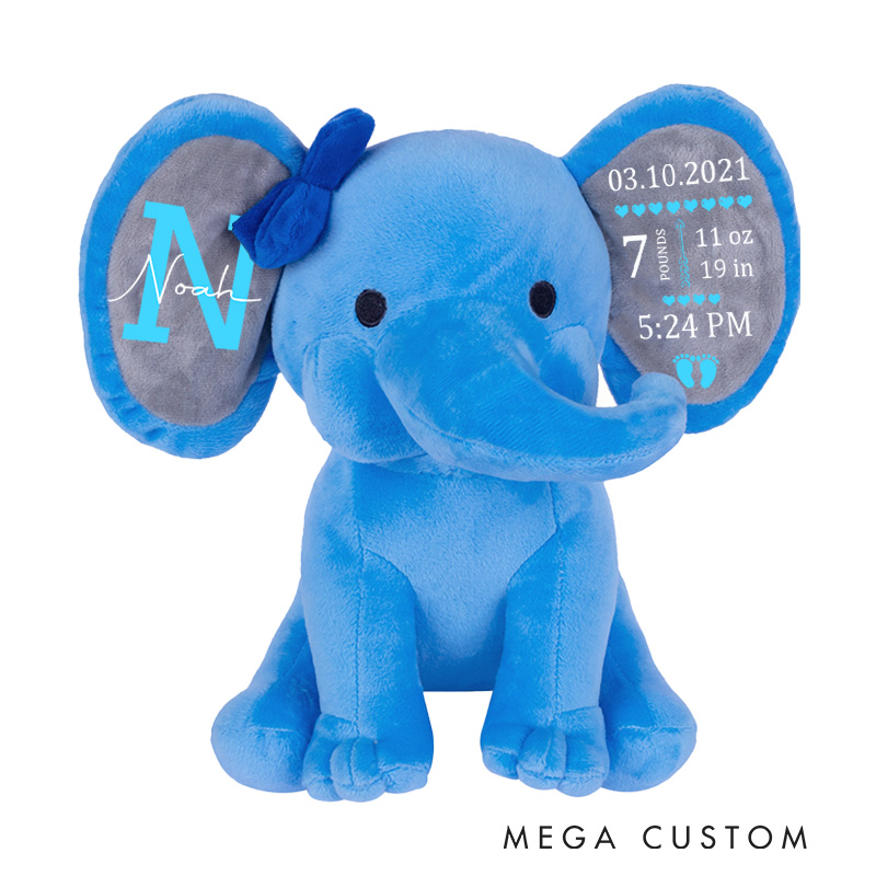 Personalized Initial and Name Illustration Featuring Sophisticated Typography for a Unique Keepsake Baby Elephant Plush Toys