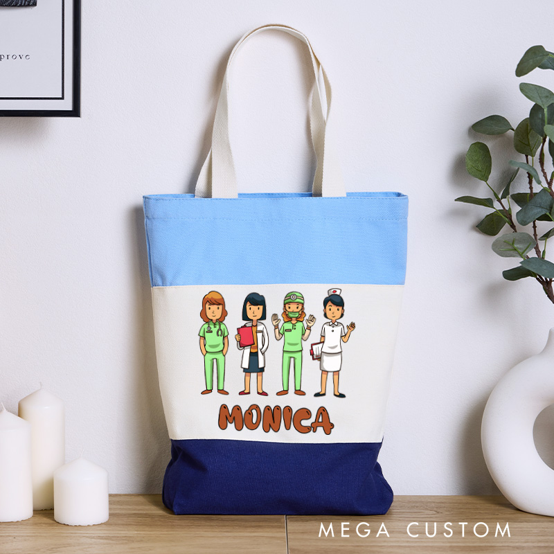 Personalized Nurse Tri Color Canvas Tote Bag Custom Healthcare Heroes Team Design Tote Bag Nurse Application Week Gift