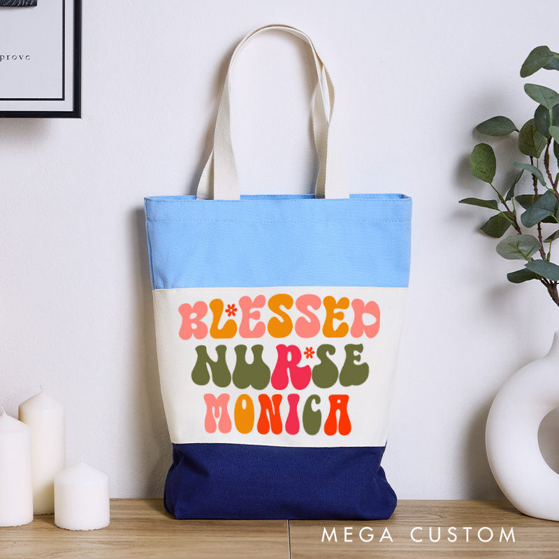 Personalized Nurse Tri Color Canvas Tote Bag Custom Blessed Nurse Design Tote Bag Nurse Application Week Gift