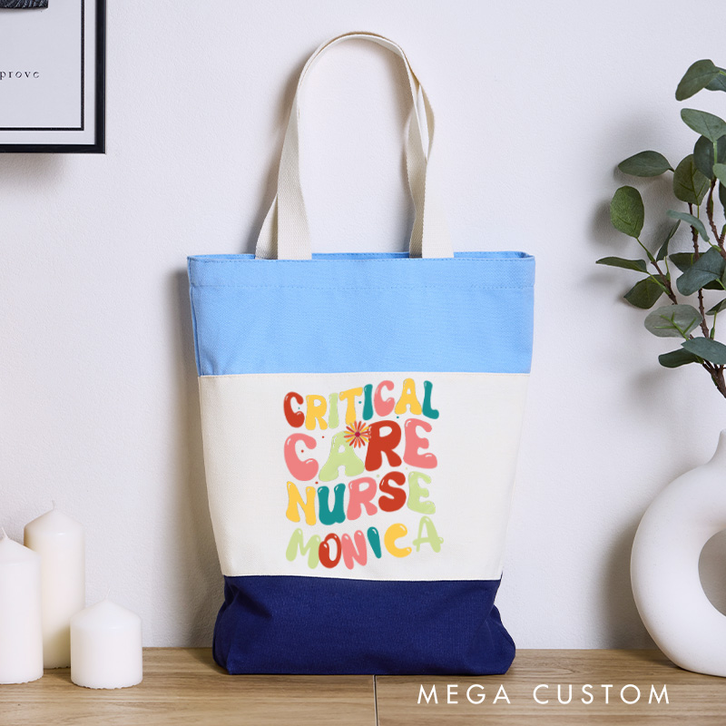 Personalized Nurse Tri Color Canvas Tote Bag Custom Critical Care Nurse Design Tote Bag Nurse Application Week Gift
