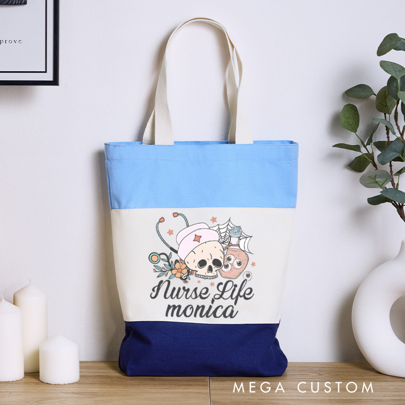 Personalized Nurse Tri Color Canvas Tote Bag Custom Nurse Life Design Tote Bag Nurse Application Week Gift