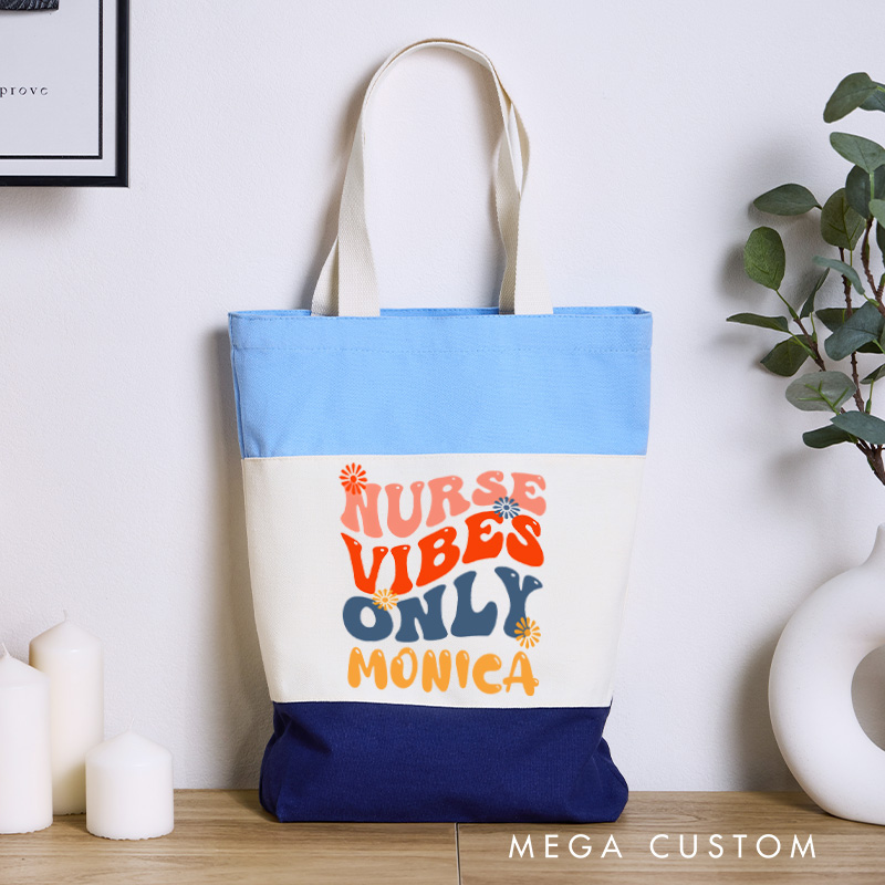 Personalized Nurse Tri Color Canvas Tote Bag Custom Nurse Vibes Only Design Tote Bag Nurse Application Week Gift