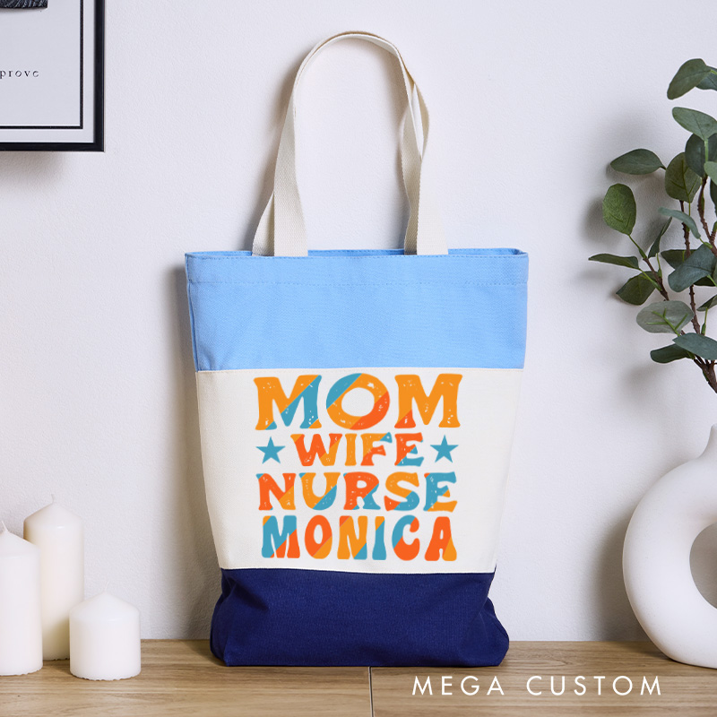 Personalized Nurse Tri Color Canvas Tote Bag Custom Mom Wife Nurse Design Tote Bag Nurse Application Week Gift