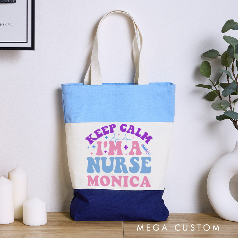 Personalized Nurse Tri Color Canvas Tote Bag Custom Keep Calm I'm a Nurse  Design Tote Bag Nurse Application Week Gift