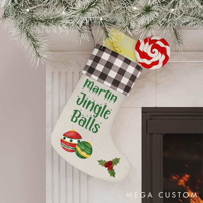 Personalized Couple Jingle Balls Tinsel Tits Christmas Stocking Funny Matching Christmas Stocking