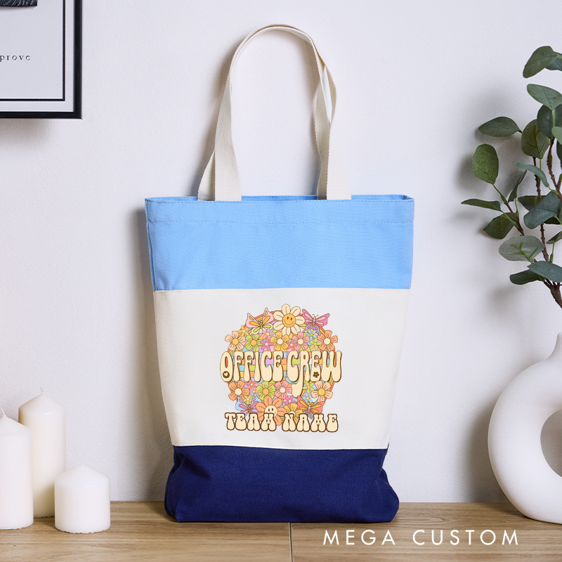 Personalized Office Crew Color Canvas Tote Bag Floral Themed Appreciation Gift for Office Coworker or Employee