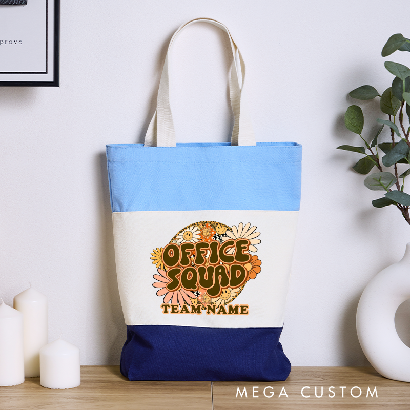 Personalized Office Squad Color Canvas Tote Bag Floral Design Appreciation Gift for Office Coworker or Employee