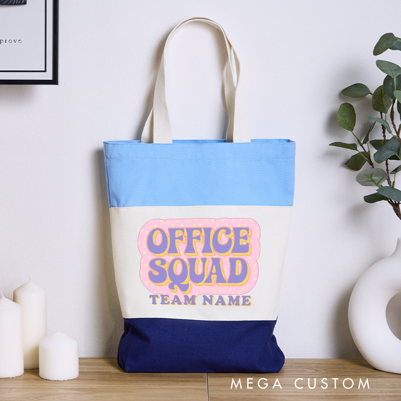 Personalized Office Squad Color Canvas Tote Bag Retro Style Appreciation Gift for Office Coworker or Employee