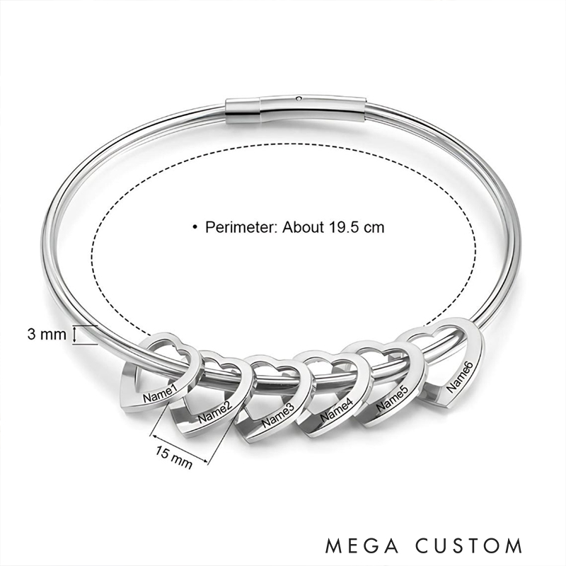 Personalized Bangle Bracelet Engraved Hearts Charms Pendants Heart Shape Bracelet Minimalist Jewelry for Her