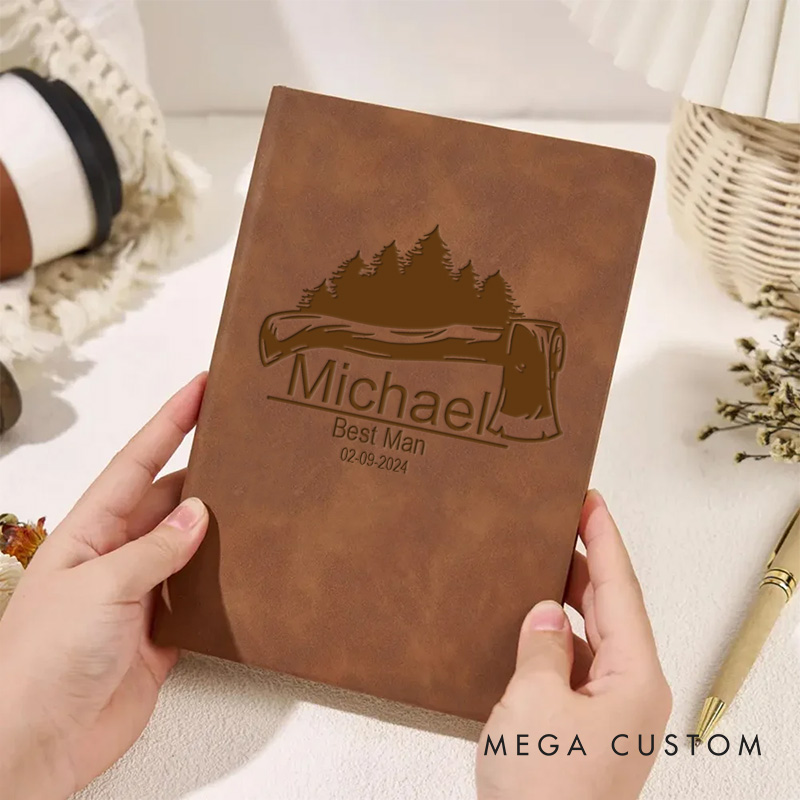 Personalized Men's Engraved Leather Journal Notebook Groomsman Proposal Notebook Wedding Party Gift