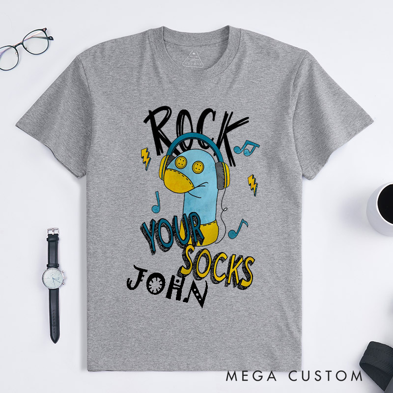 Personalized Rock Your Socks Classic T-Shirts Unisex Fun Music Lover Custom Gift Down Syndrome Slogan for Birthday Friends Family Teens Men Women