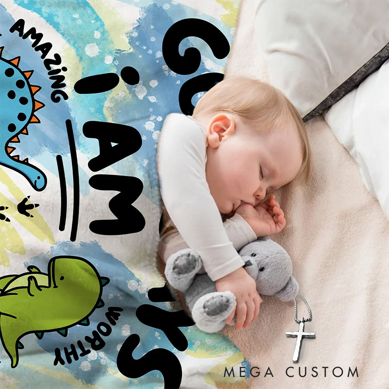 Personalized Construction Vehicle Dinosaur Animal God Says I Am Soft Throw Blanket with Bible Verse Home Decor Birthday Gift for Boys