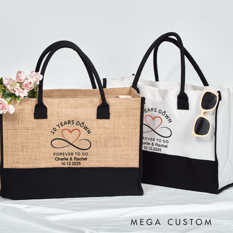 Personalized Couple 10th Anniversary Tote Bag Large Capacity Couple Anniversary Travel Bag Beach Trip Bag for Her