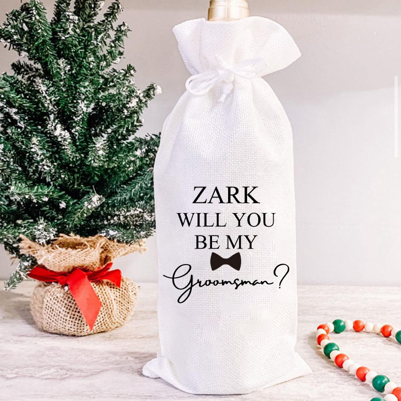 Personalised Groom Wine Bottle Bag Luxury Cotton Drawstring Bags Wedding Wine Tote Bag Gift for Him