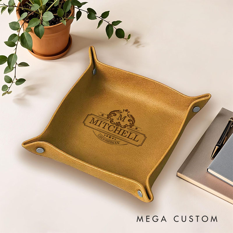 Personalized Leather Catchall Tray for Groom Groomsman Leather Storage Station Tray