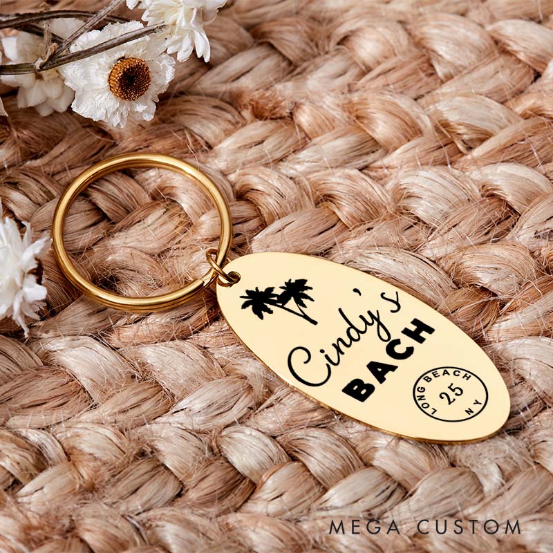 Personalized Bride's Bachelorette Palm Tree Keychain Bridesmaid Proposal Keychain Bach Keyring