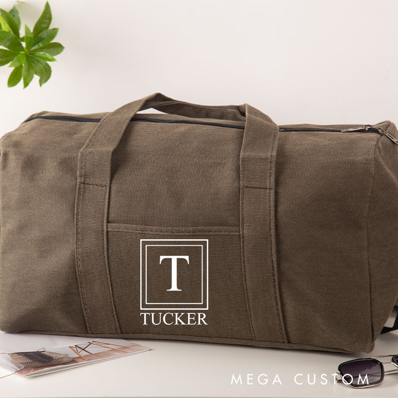 Personalized Named Canvas Duffle Bag for Men Travel Weekend Bag for Husband Groomsmen Duffle Bag