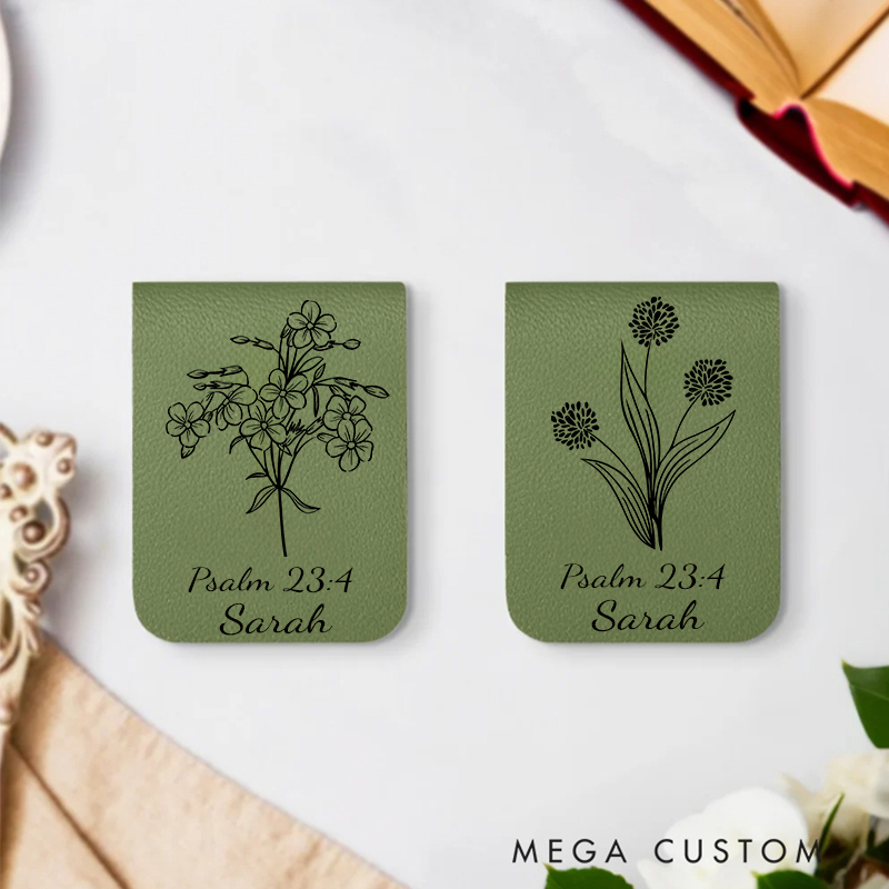 Personalised Floral Bible Verse Magnetic Leather Bookmark Clip with Name Birthday Gift for Bible Reader Book Lover Christian