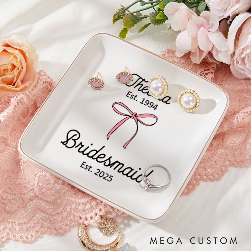 Personalized Maid of Honor Bow Year Established Ring Dish Bride Wedding Keepsake Bridesmaid Proposal