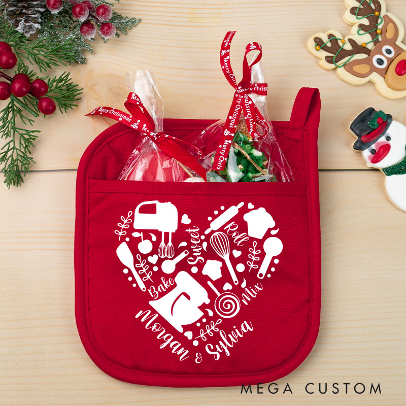 Personalized Couple Christmas Pot Holder Couple Anniversary Oven Mitt Baking Lover Pot Holder