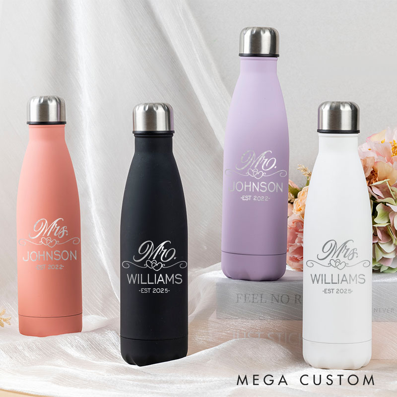 Personalized Mr and Mrs Anniversary Water Bottle Couple Anniversary Gift Tumbler Valentine's Water Bottle for Her Him Husband Wife Gift