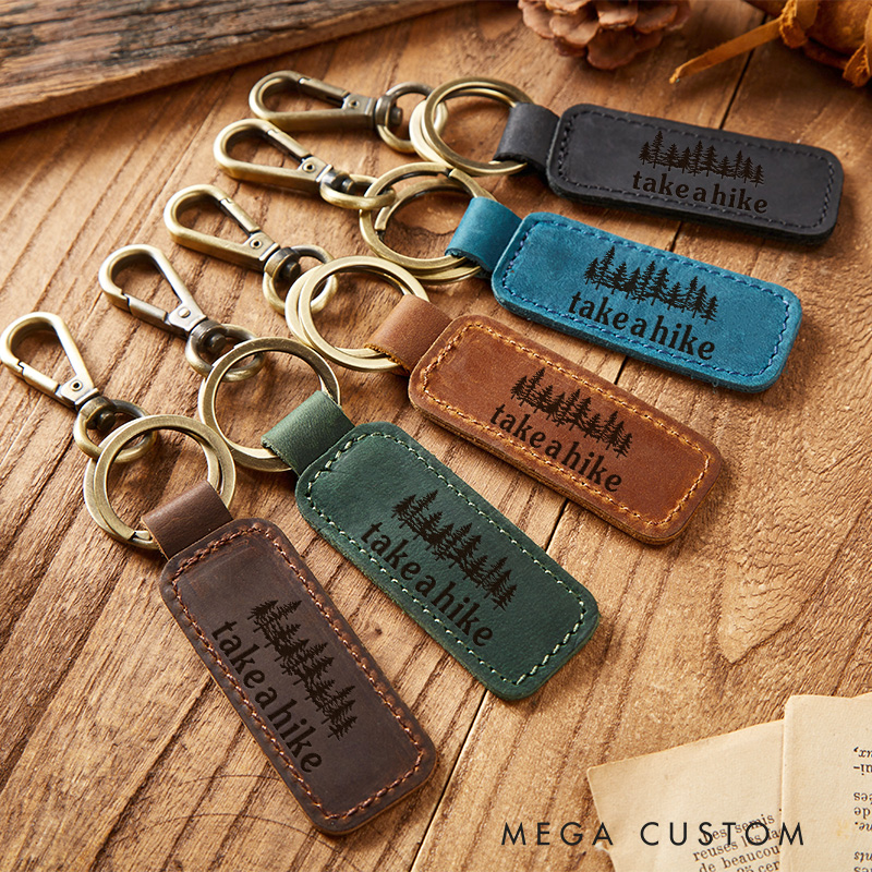 Personalized Take A Hike Leather Keychains Outdoor Adventure Key Chain Gift For Him Hiking Camping Lover