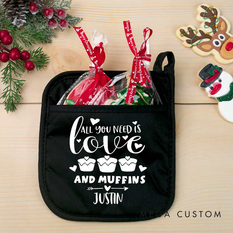 Personalized All You Need is Love and Muffins Christmas Pot Holder Couple Valentine's Day Pot Holder Gift for Girlfriend