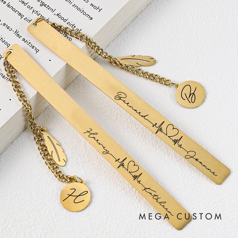 Personalized Couple Heartbeat Bookmark with Name Bookmark for Husband Wife Girlfriend Boyfriend