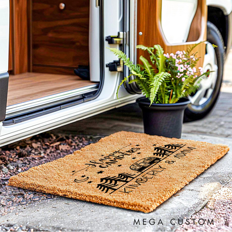 Personalized Happy Campers Doormat Hiking RV Camp Life Doormat Gifts for Outdoor Lovers