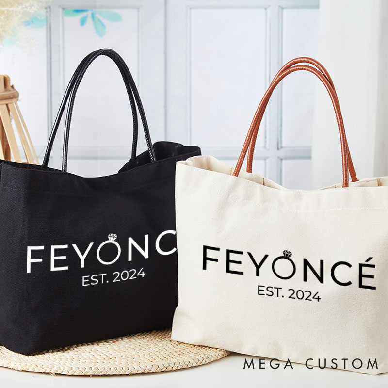 Personalized Funny Feyonce Tote Bag with Leather Handle for Fiancee